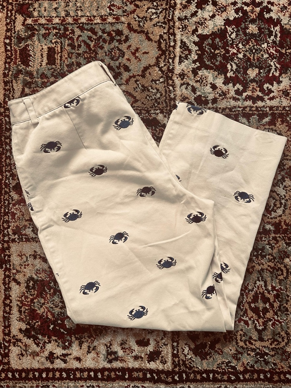 Lilly Pulitzer Blue Crab Embroidered Khaki Cropped Chino Pants Size 6 Coastal